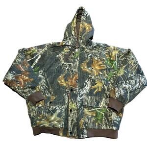 Russell Outdoors Mens XL Cotton Blend Camo Hooded Quilted Lining Full Zip Jacket
